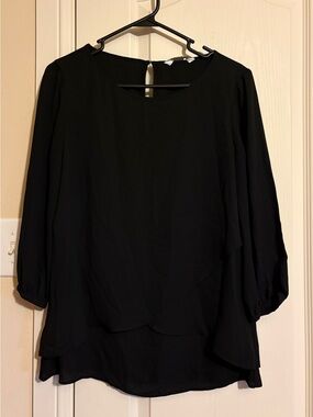 White House Black Market Black Blouse with Layered Detail